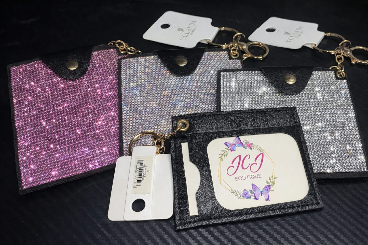 Sparkly Rhinestone Card Holder Keychain