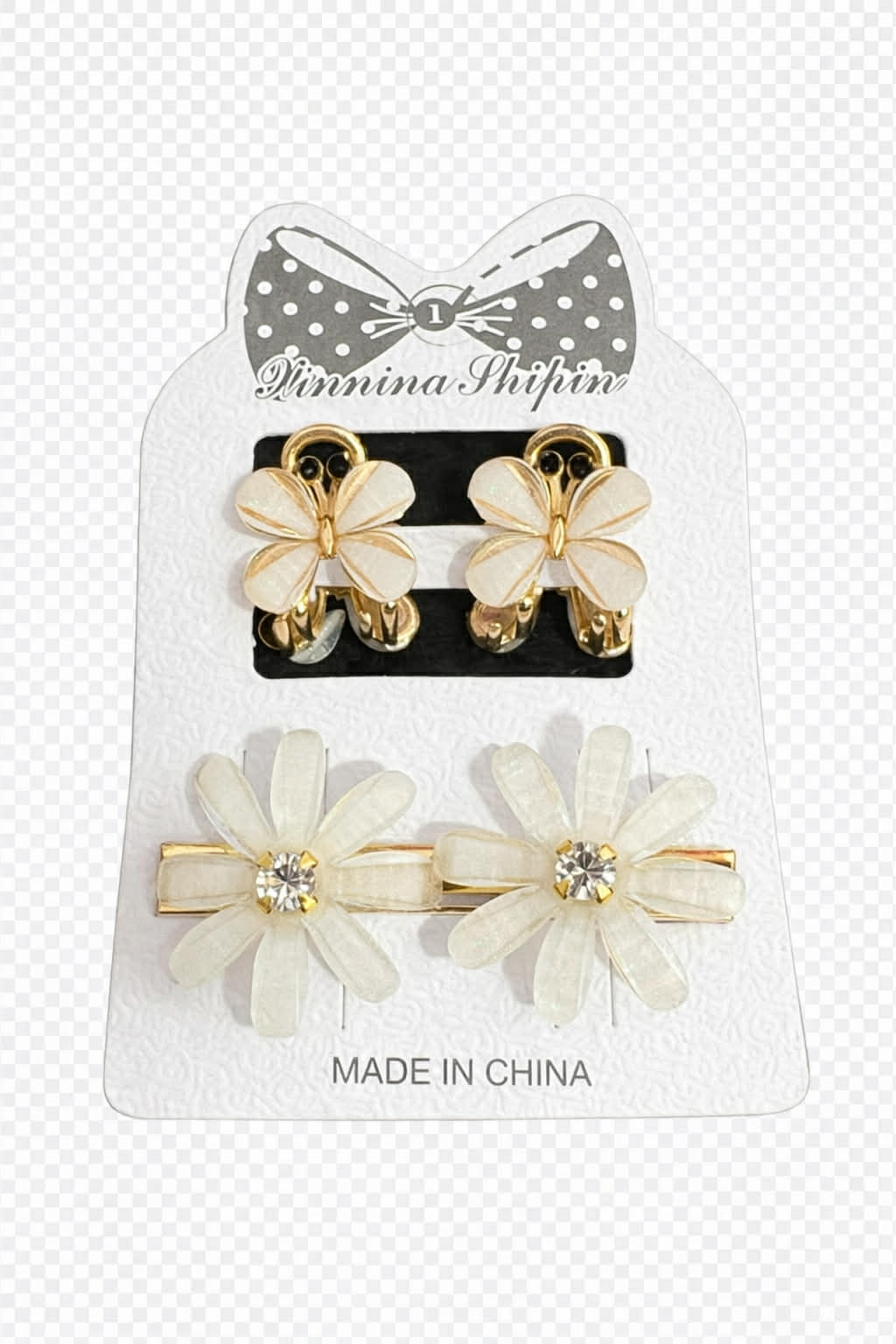 Butterfly & Daisy Hair Clip Set – Cream & Gold  Adorable 4-piece