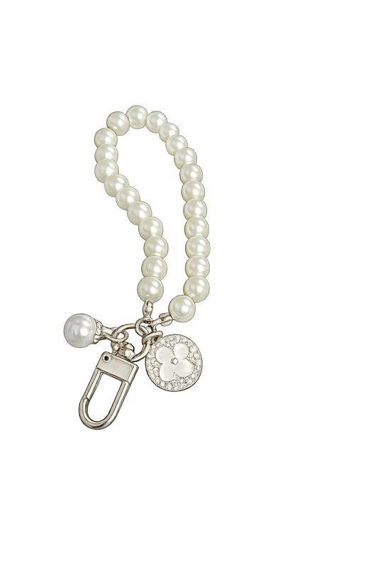 Elegant pearl beaded wristlet keychain