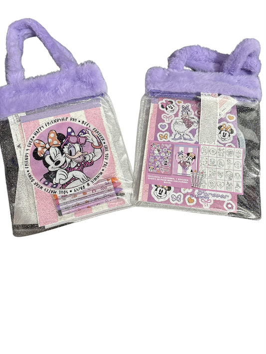 Adorable Minnie & Daisy friendship activity set in a cute fuzzy handle tote