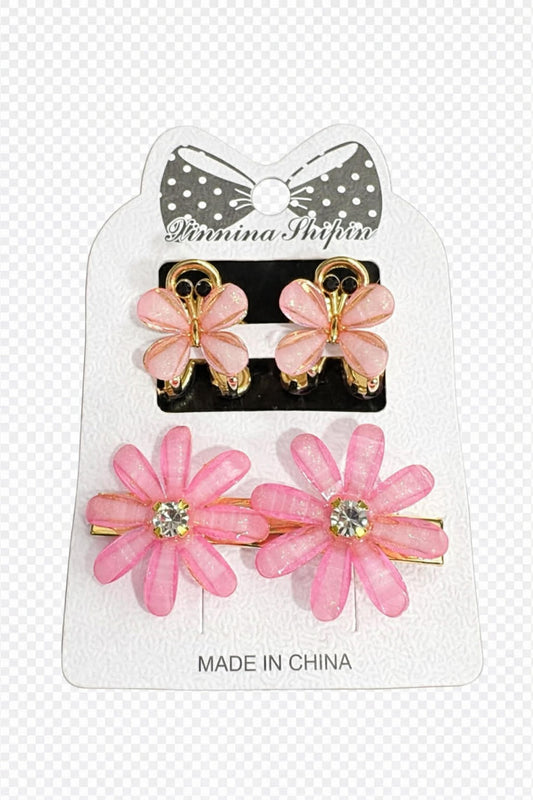 Butterfly & Daisy Hair Clip Set – Cream & Gold  Adorable 4-piece