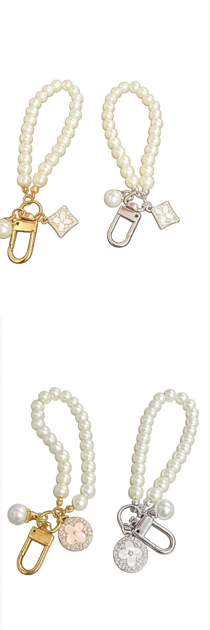 Elegant pearl beaded wristlet keychains