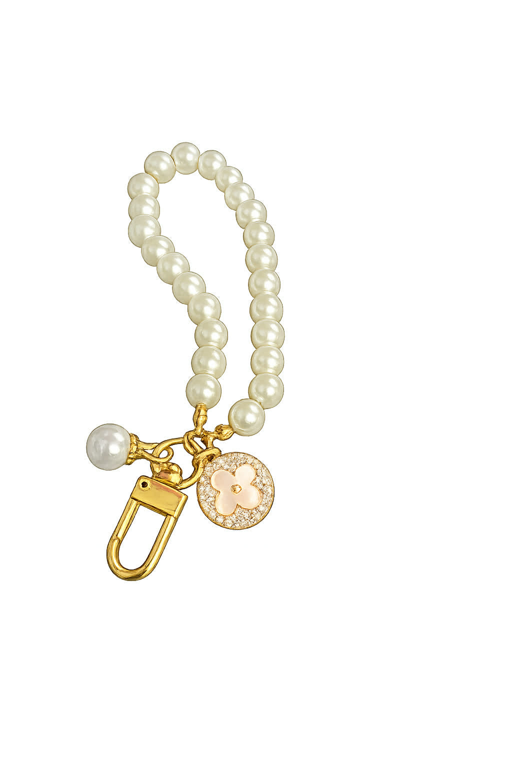 Elegant pearl beaded wristlet keychain