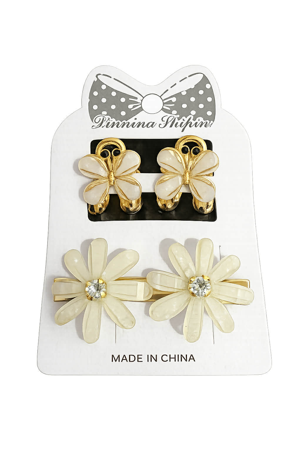 Butterfly & Daisy Hair Clip Set – Cream & Gold  Adorable 4-piece