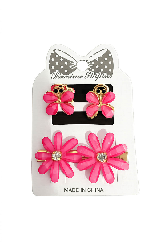 Butterfly & Daisy Hair Clip Set – Cream & Gold  Adorable 4-piece