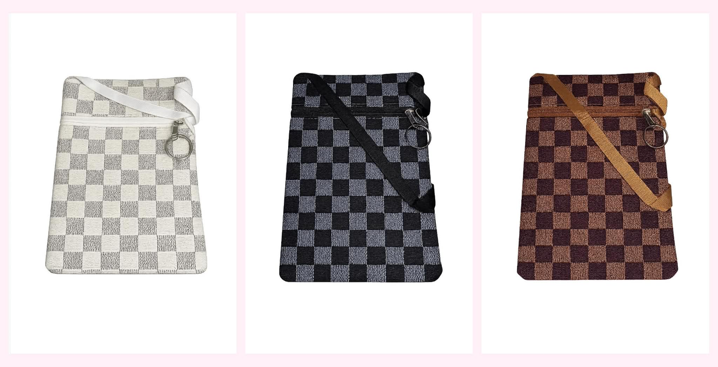 Checkered Crossbody Bag with Key Ring